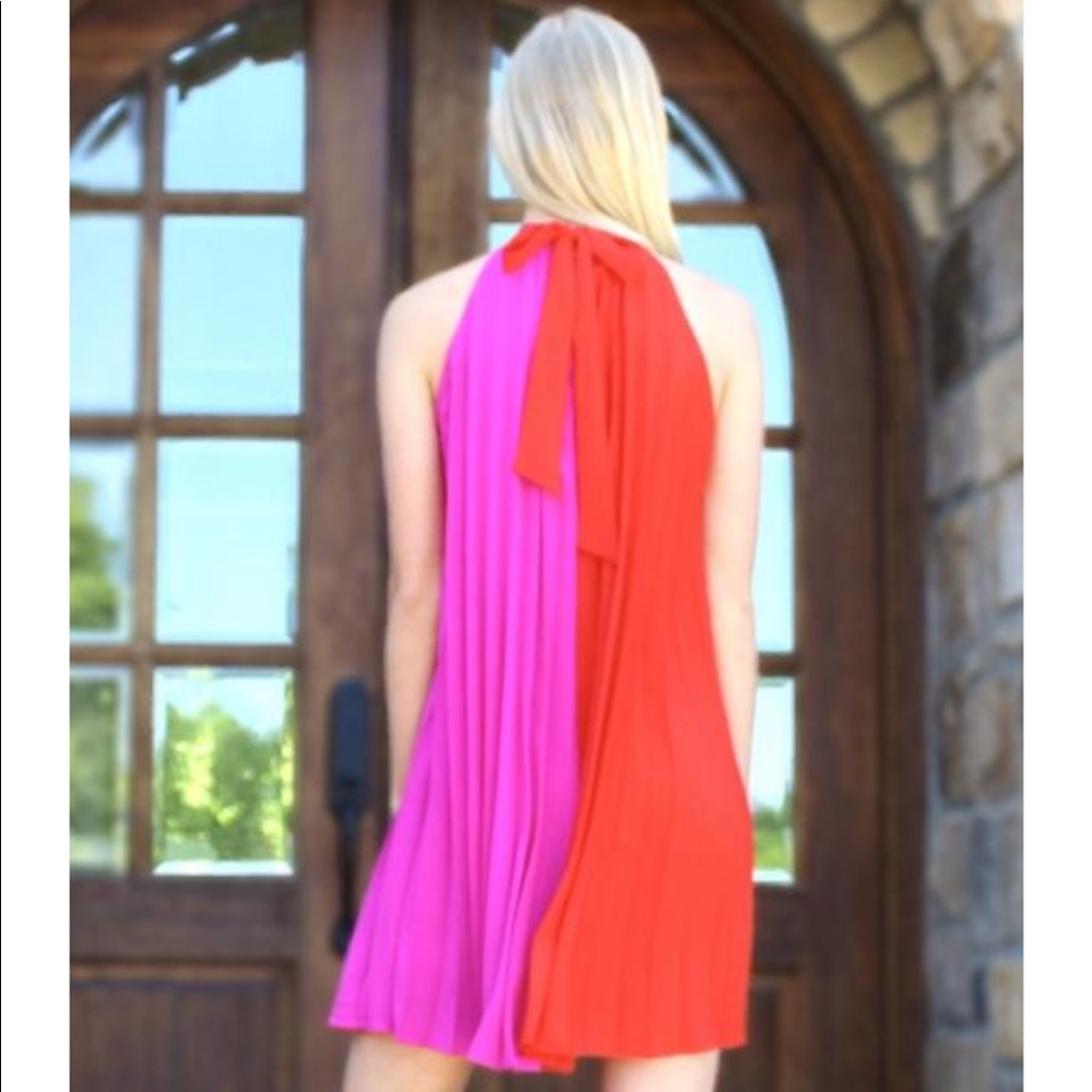 LAST ONE Fuchsia + Red Color Block Swing Dress - Picture 4 of 5